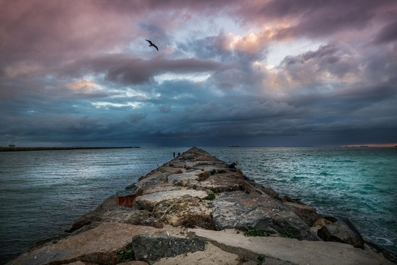 Jetty And Approaching Storm, Long Beach, Ca.