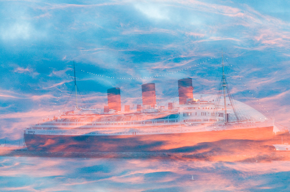 Window Reflection The Queen Mary At Dusk