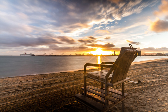 Sunset and Lifeguard Chair at Cherry Ave. Beach